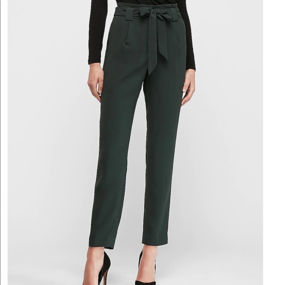 Express High Waisted Paper Bag Ankle Pant in Deep Green